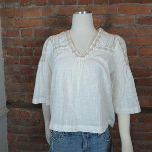 SOLDGimmicks by BKE Buckle Gauze Peasant Top White Lace Bodice Embroidery Sz XS